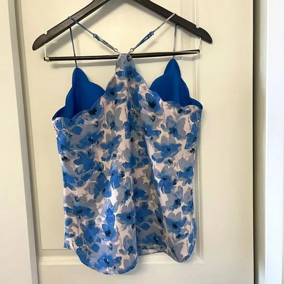 J.Crew Women's Blue Floral Scalloped Dressy Cocktail Cami Tank Top Size S/6 - Picture 3 of 8